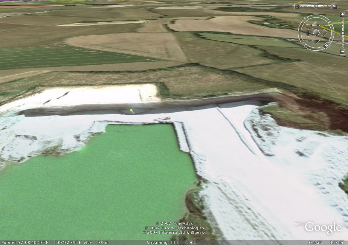 Google Earth - Cliff in Needham Quarry