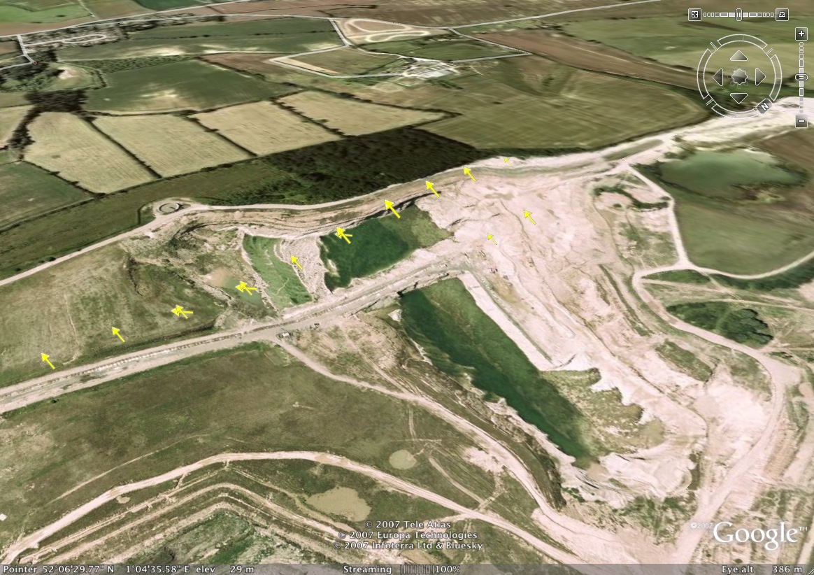 Google Earth - 50m slope in Great Blakenham Quarry